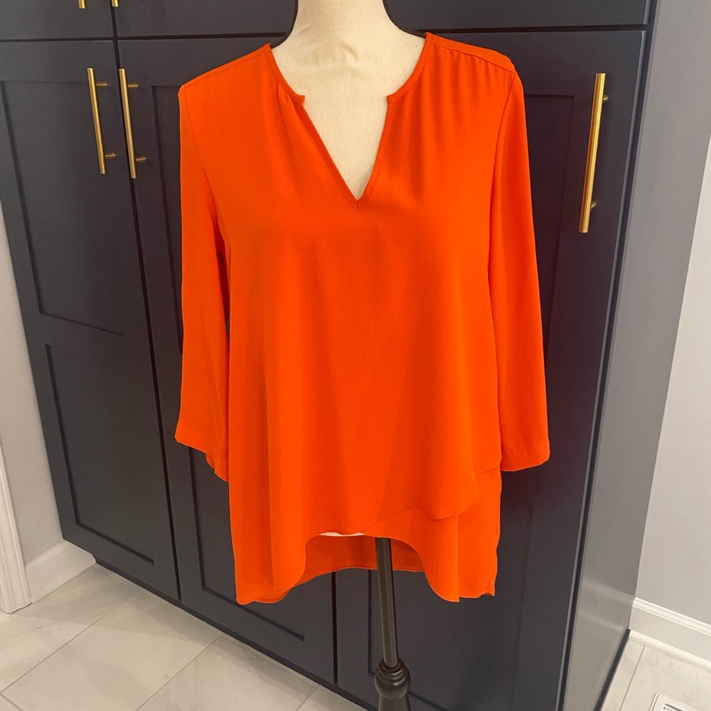 Karen Kane orange layered blouse